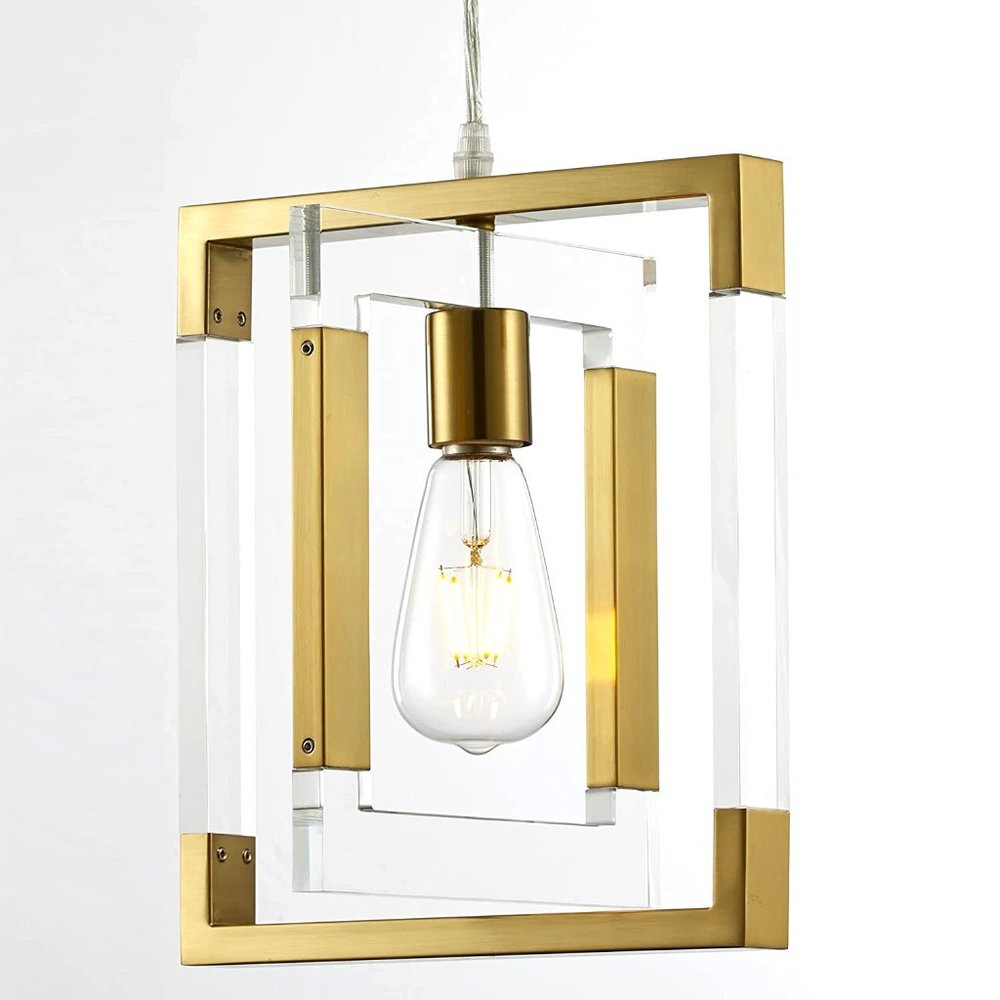 1-Light Gold Pendant Light Modern Chandelier with Brushed Brass Finish